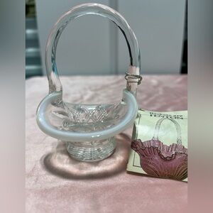 Fenton Miniature Clear Glass Basket with White Trim